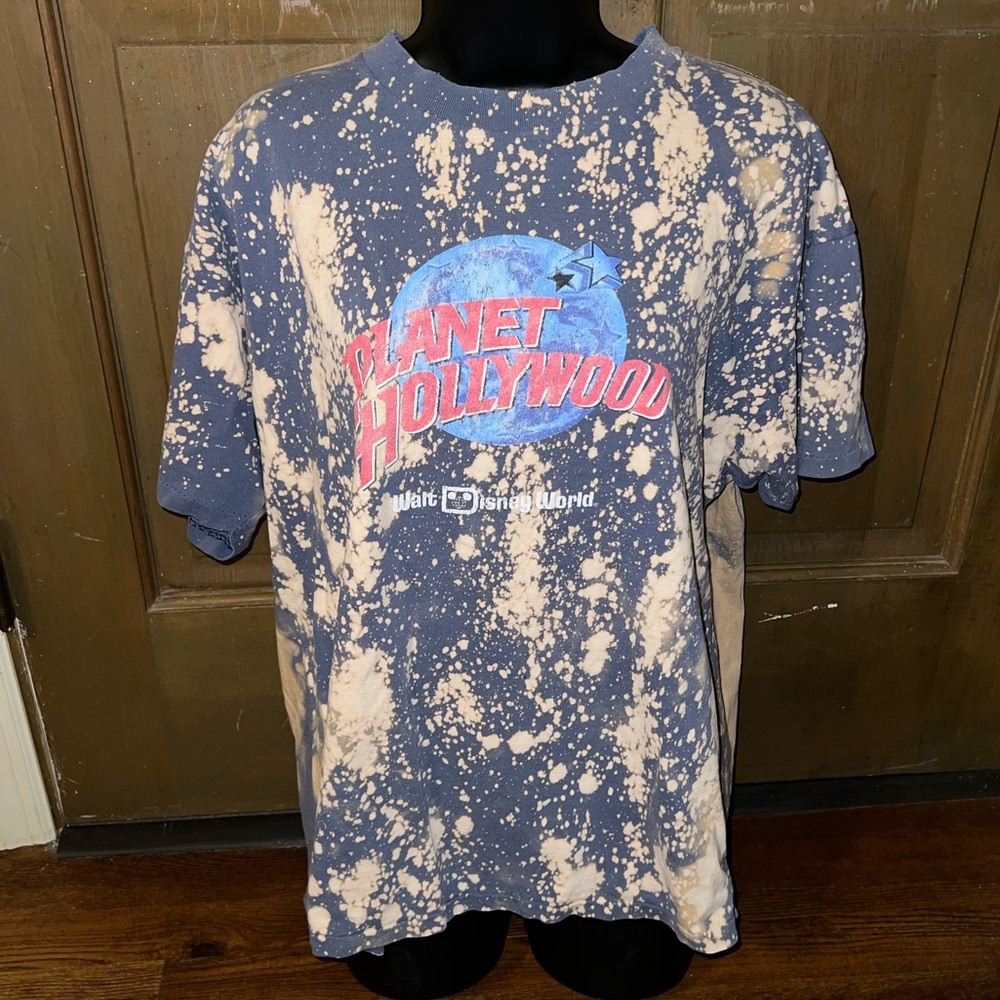 Planet Hollywood Vintage Disney Blue & Cream Splatter Short Sleeve Shirt Size XL